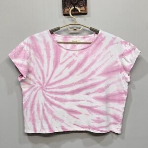 Madewell Baby Tee Shirt Top XL Pink Spiral Tie Dye Cropped Short Sleeve Festival